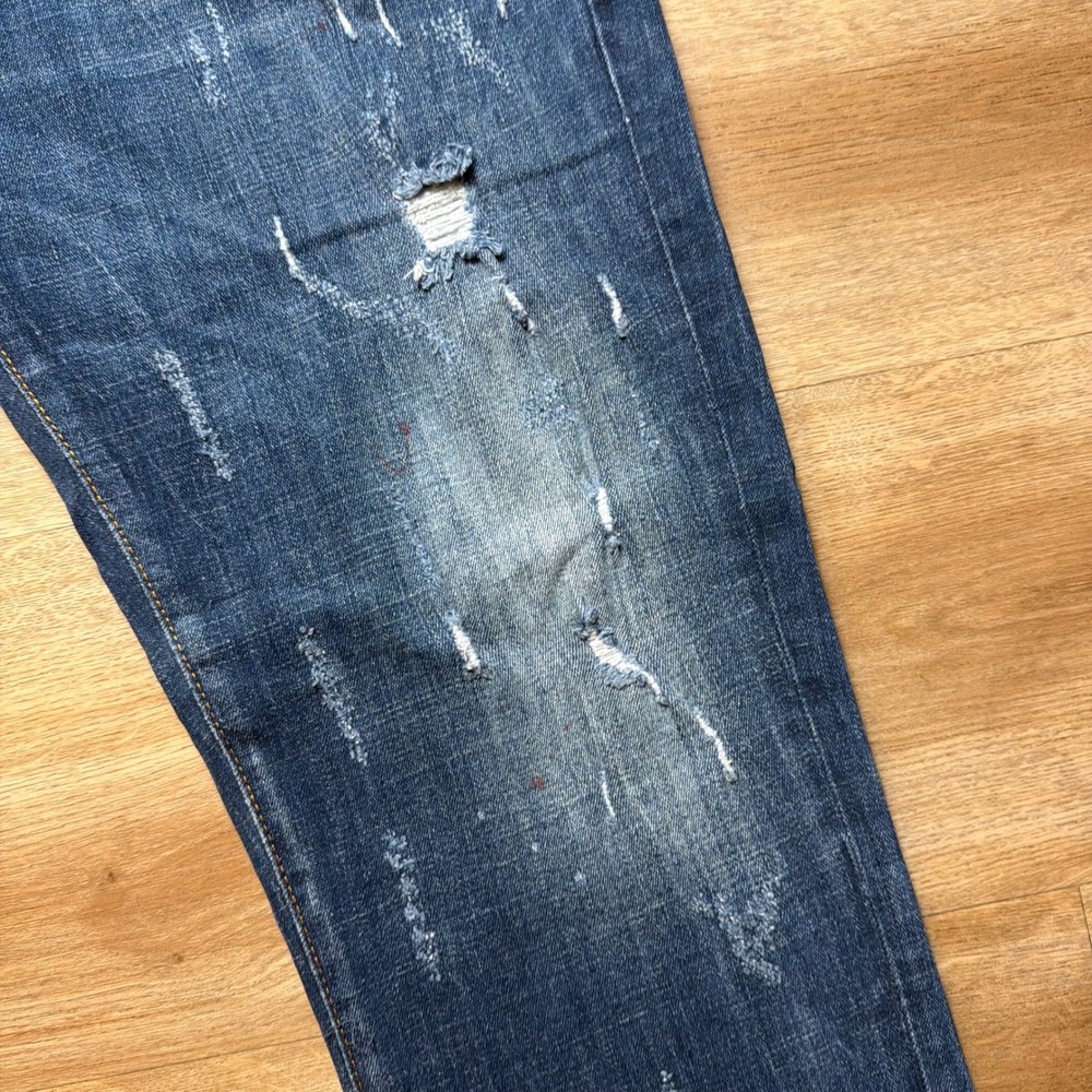 Dsquared2 Slim Jeans Mens 54 Blue Distressed Paint Splatter Made in Italy Denim - Picture 6 of 16